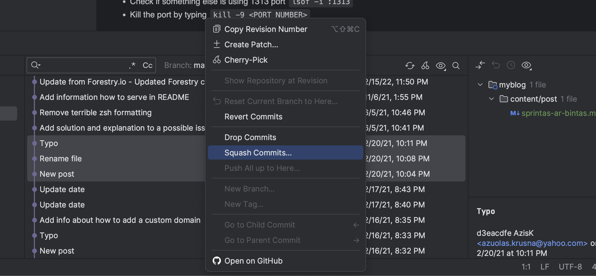 Squash commits IntelliJ